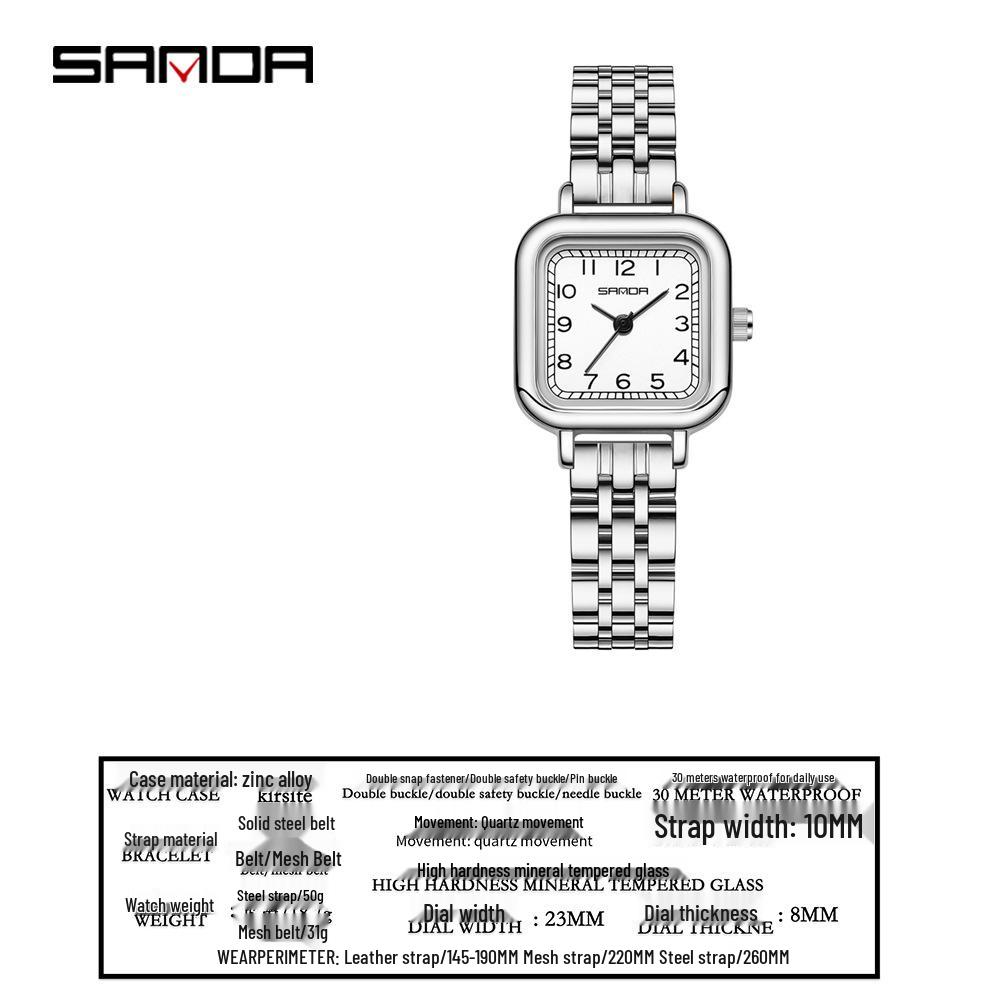 Sanda Women's Fashion Quartz Watch with Leather or Steel Strap - Waterproof and High-End Design.