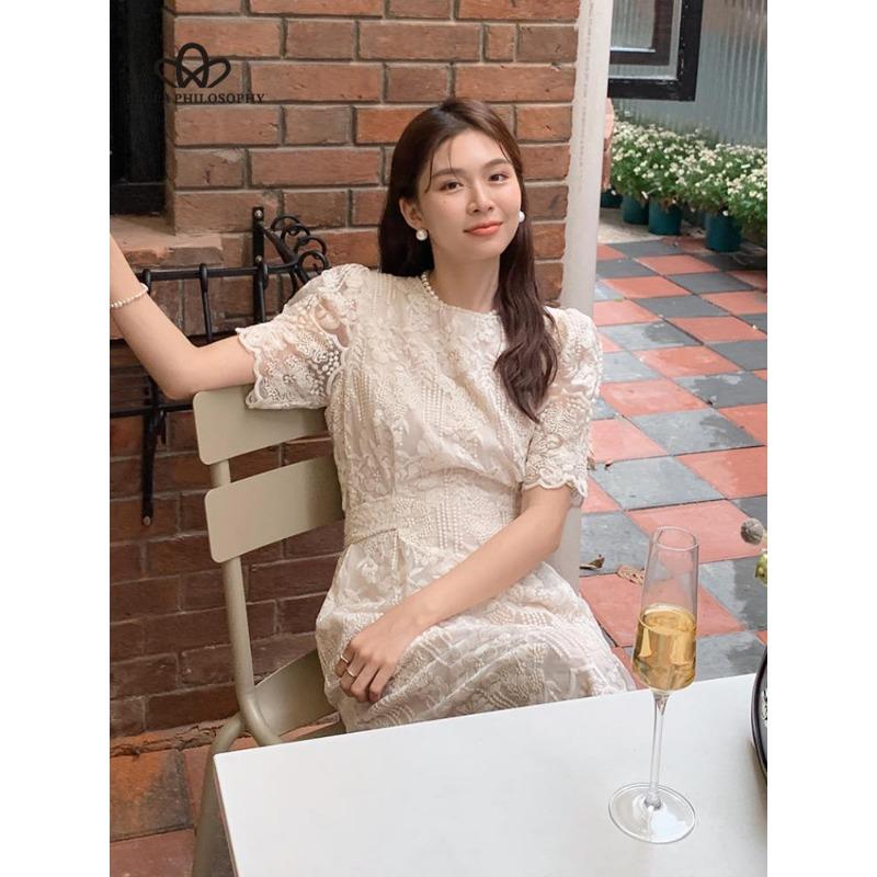 Summer New French Style Elegant Round Neck Embroidered Dress Short Sleeve Dress Women Elegant Party Dress