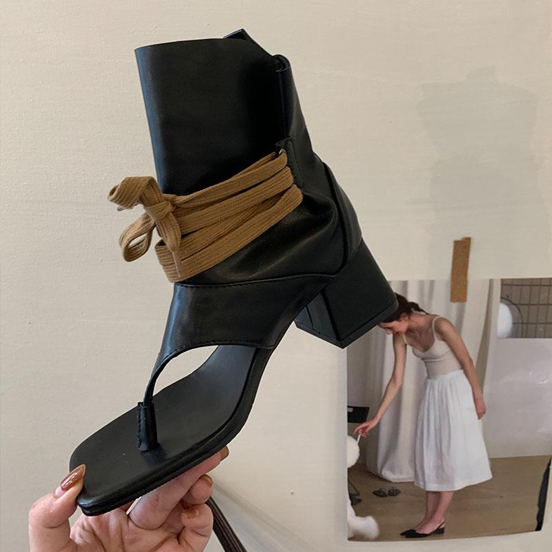 Fashion Fashion Lace Up Women Ankle Boots With Heels Footwear Open Toe Ladies Gladiator Sandals Booties Female Flip Flops Pumps Shoes