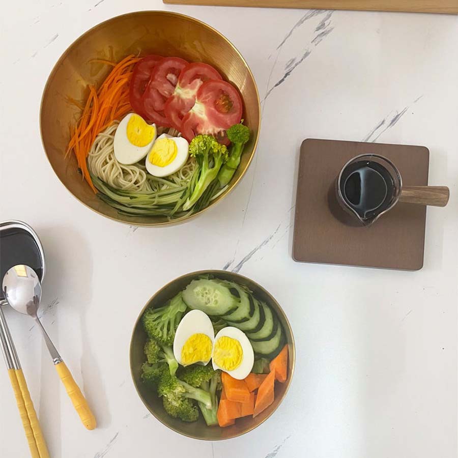 Edelstahl Gold und Silber Salatschüssel Reisnudeln Lamian Nudeln Schüssel Küchengeschirr Lebensmittelbehälter