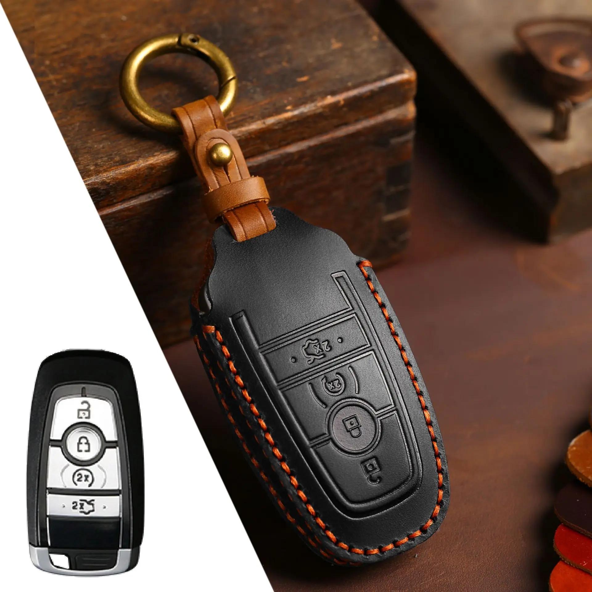 

Fob Car Key Case Cover Leather Keychain Holder Accessories For Ford Mondeo Focus Escort Edge Escape Fiesta For Lincoln Aviator