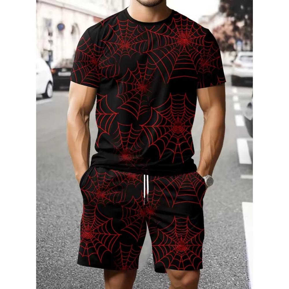 Yaz Yeni Erkek İki Parçalı Takım Rahat Tişört ve Şort Takımları Erkek Büyük Boy Spor Takım Elbise Moda Kısa Kollu Eşofman Altı