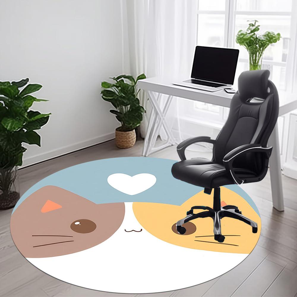 1PC Cat Love Office Round Area Rug, Mat Suitable For Office, Under Office Chairs Bedroom Living Room Home Decor, Room Deco