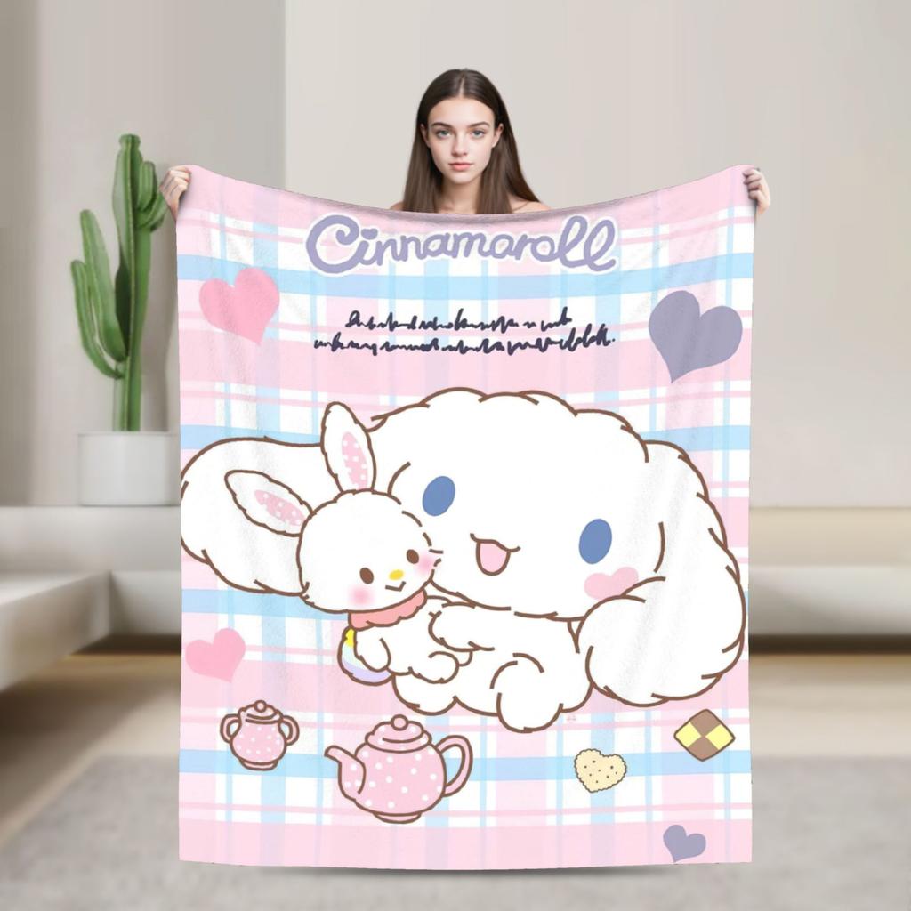 Cinnamoroll Decken Cartoon Flanell Großartige Atmungsaktive Überwurfdecken für Bett Sofa Dekoration