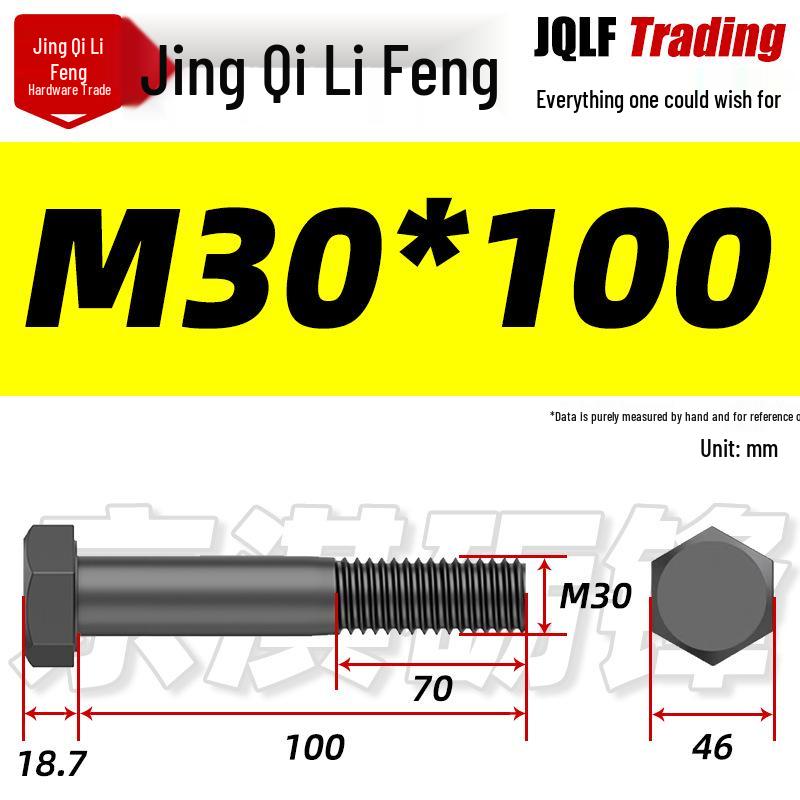 M27-M39 Grade 12.9 Blackened Half-Thread Hexagon Bolt