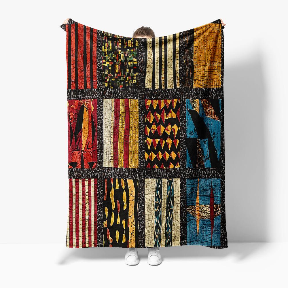 Patchwork Geometric Printed Quilt Blanket Sofa Bed Throw Decorative Throw Blanket 75x90cm