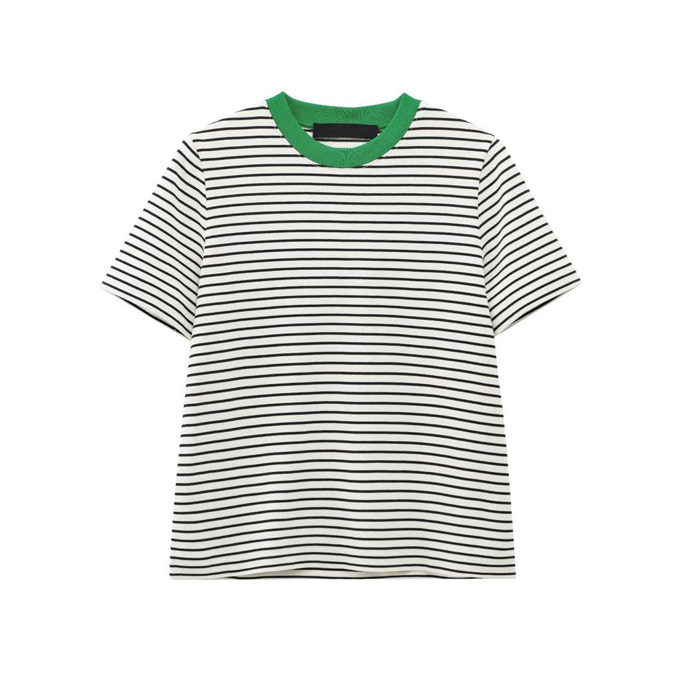 

2025 Spring Women s Casual Loose Color Block Striped T-Shirt Small зелёный
