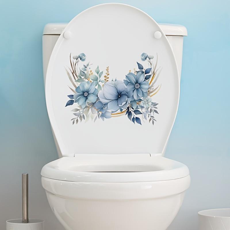 1 ud. Pegatina de Flor Azul Acuarela para Inodoro para Baño Decoración del Hogar Vinilos de Pared