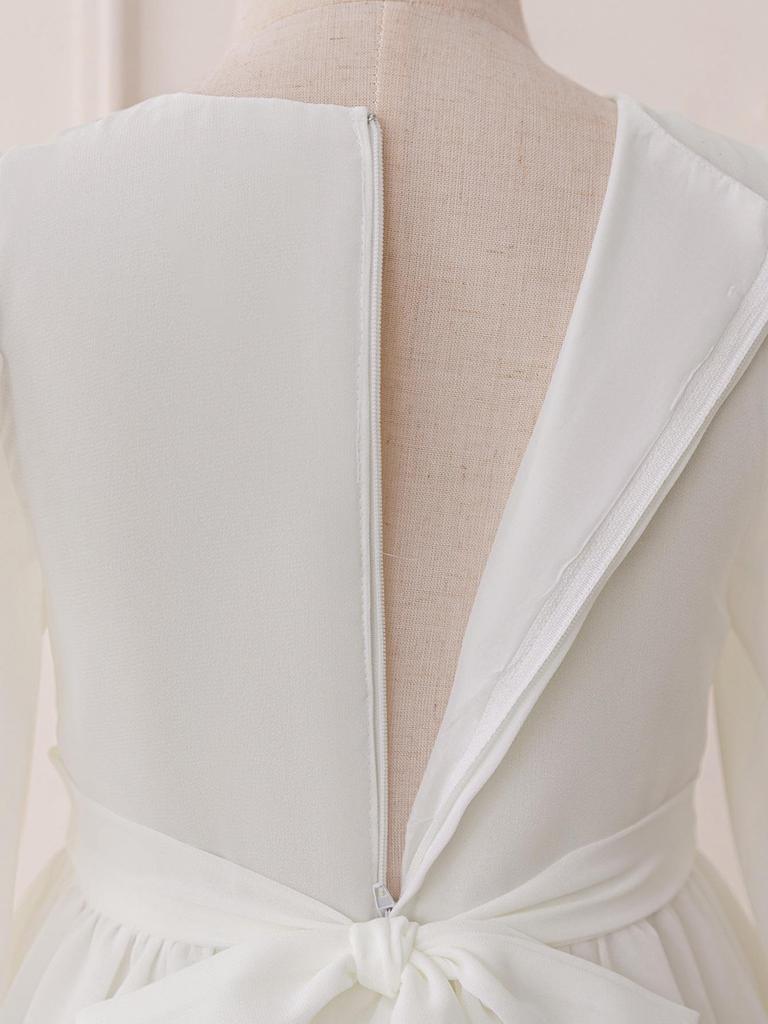 Orientalisches Weißes Chiffon Muslimisches Ballkleid mit Stickerei und langen Ärmeln