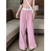 Petite Pink Plaid High Waist Wide Leg Summer Trousers for Women