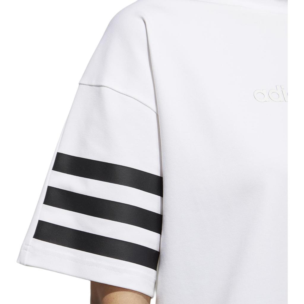 adidas Neo W Cs Mar Tee Striped Sports Half High Neck Short Sleeve Drop Shoulder T-Shirt Women Tops White GP5469