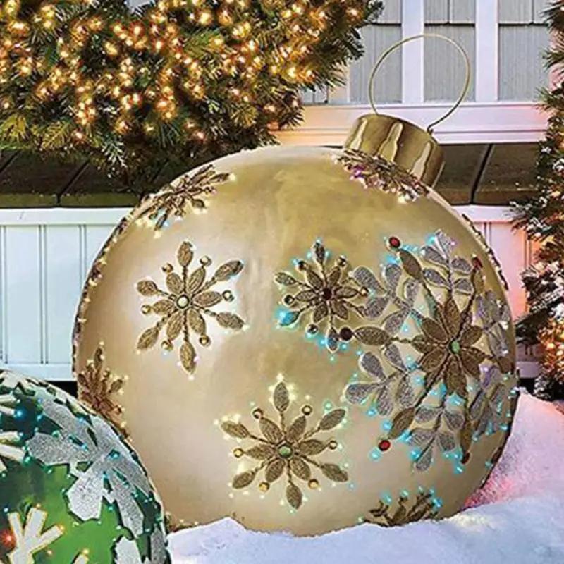 Kerst Inflatiebal Kerst Sneeuwvlok Patroon Reuzenbal voor Binnen Huis Buiten Tuin Winter Kerst Decoratie zonder Licht 60cm
