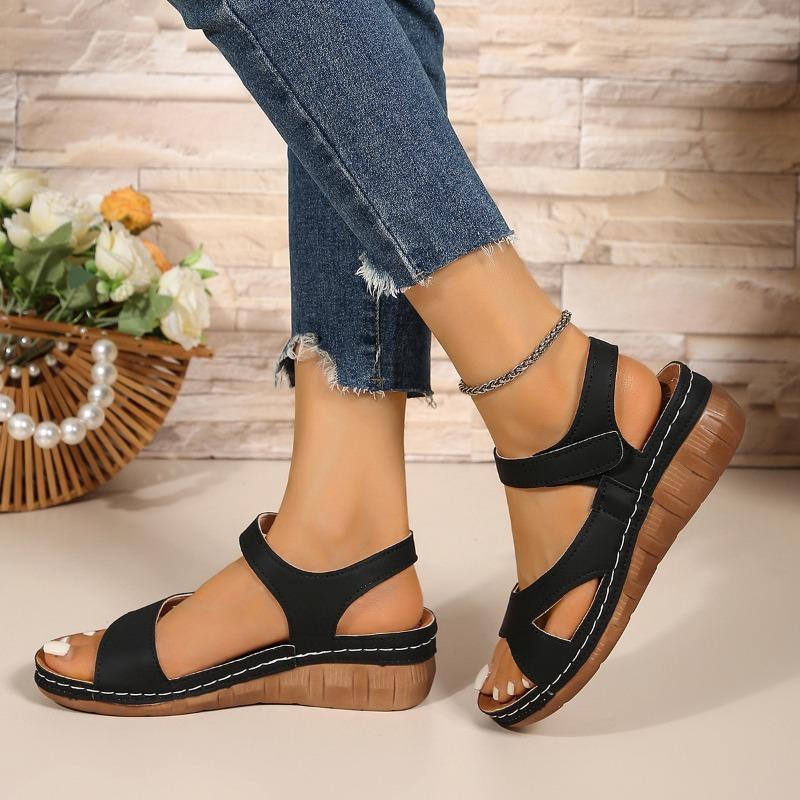 Women's Plus Size Platform Wedge Sandals Open Toe Slip-On with Velcro Straps for Summer