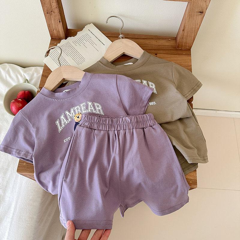 Solid Color Suit Casual Sports Clothing Summer Child T Shirt Shorts Outfits Babies Cute Short Sleeve Two Piece Sets