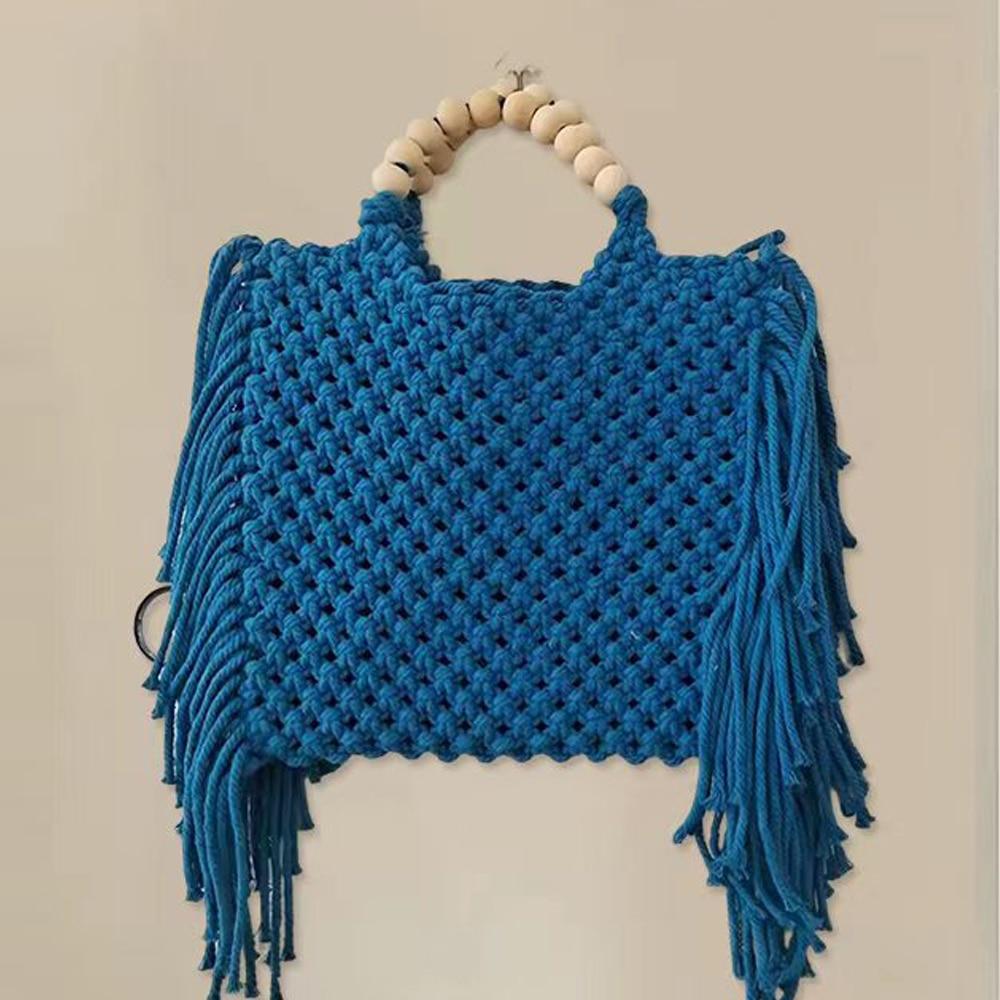Female Tote Bags Large Capacity Luxury Designer Handbag For Women  Knitting Tassel Beading Decorate Purse Ladies Beach Bag