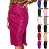 Women's Fashionable Solid Color Sequin Zipper Temperament Slim Fit Bag Hip Skirt Slit Sequin Half Skirt