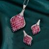Red Spinel Jewelry Set Women Floral Design Copper Chain Necklace Stud Earrings Fashion OL Style 2025