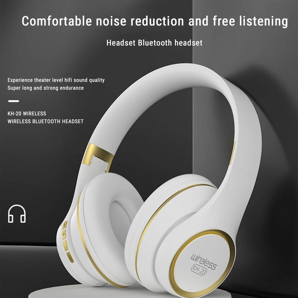KH20 Earphones Over Ear Bluetooth Headphones Wireless Headset with Built-in Mic Soft Earmuffs Retractable Holder Connecting Audio Cable on Clearance