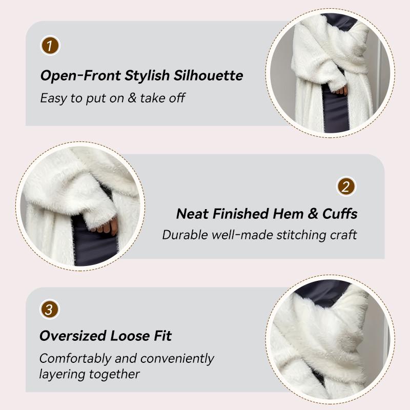 Cardigan lung de damă din blană artificială, cu deschidere în față, Palton de iarnă, Îmbrăcăminte exterioară moale, pufoasă și călduroasă, Jachetă elegantă