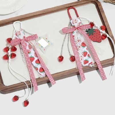 Sweet Strawberry Design Keychain Metal Bows Accent Lightweight Resin Bag Decoration Phone Charm For Girls