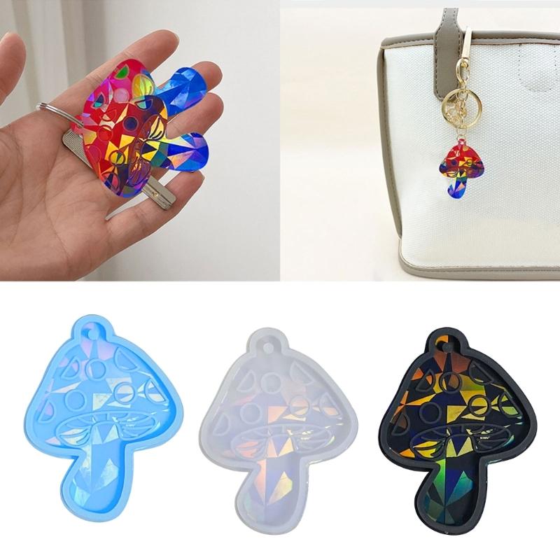 Mushroom Keychain Mold Cute Shiny Glossy Mushroom Shape Silicone Casting Molds with Hole for DIY Keychain Pendant