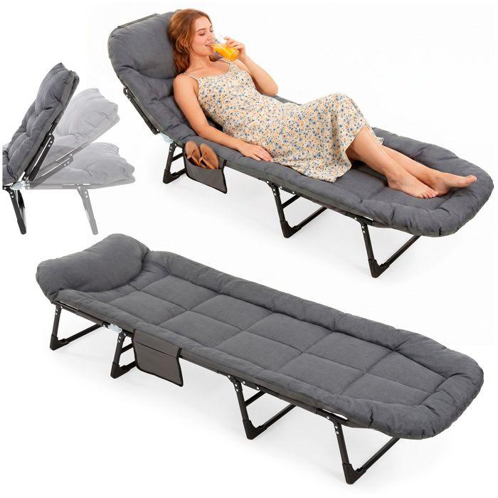 Opvouwbaar kampeerbed - SPRINGOS - 200x65 cm - 6-standen rugleuning - Belasting 150 kg grijs