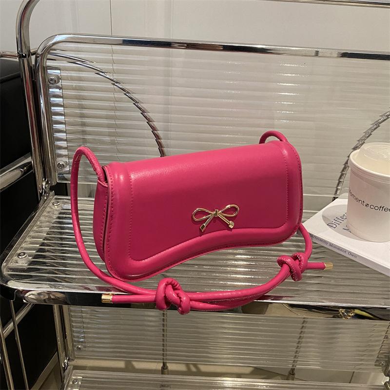 Korean version bow indentation 2025 new trendy fashion solid color design casual messenger portable small square bag women