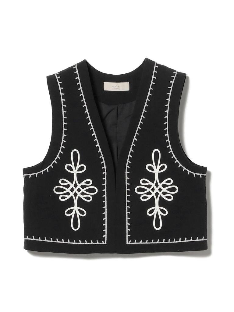 B:MING LIFE STORE by BEAMS Women's Cord Embroidered Down Jacket/Vest, Black, One Size