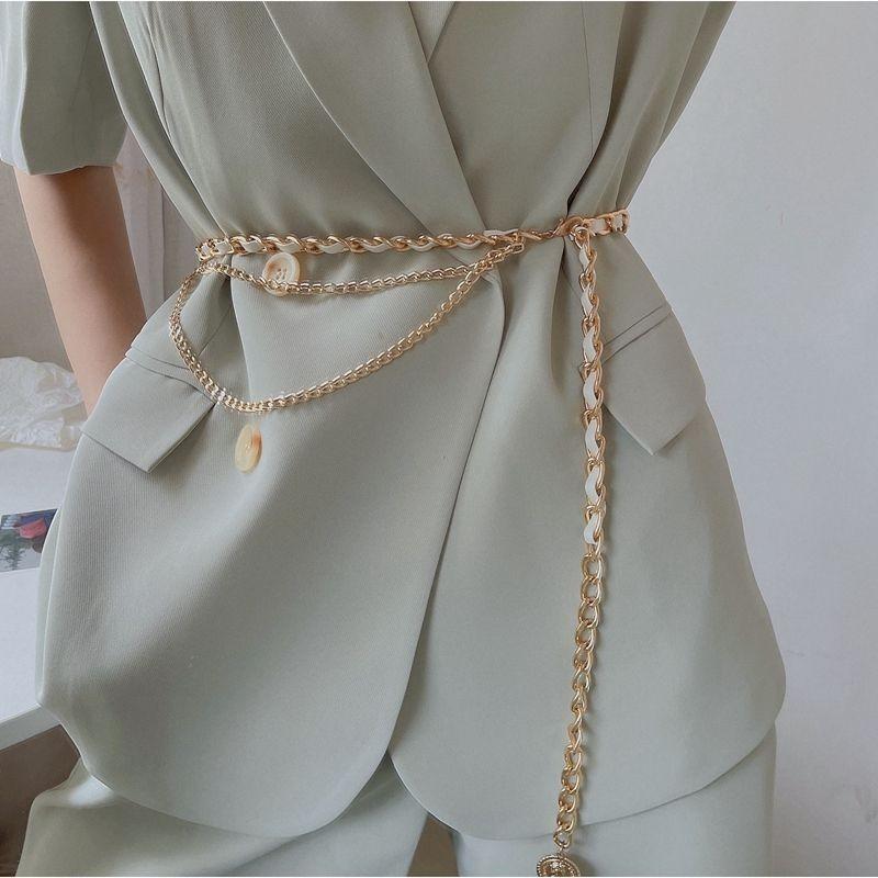 Trendy Minimalist Metal Chain Waist Sash For Women With Elegant Dress And Top Pairing