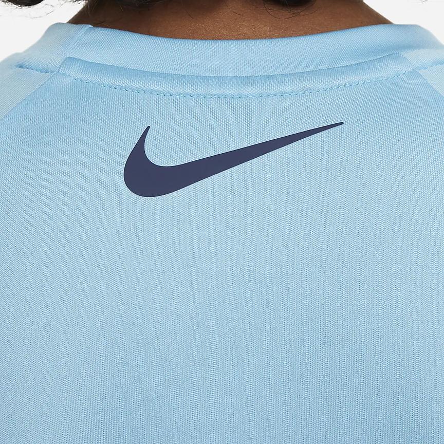 Nike T-Shirt Swim Letter Round Neck Casual Pullover Sun Protection Quick Dry Cool Long Sleeve Kids Tops Water-Blue FZ6551-407