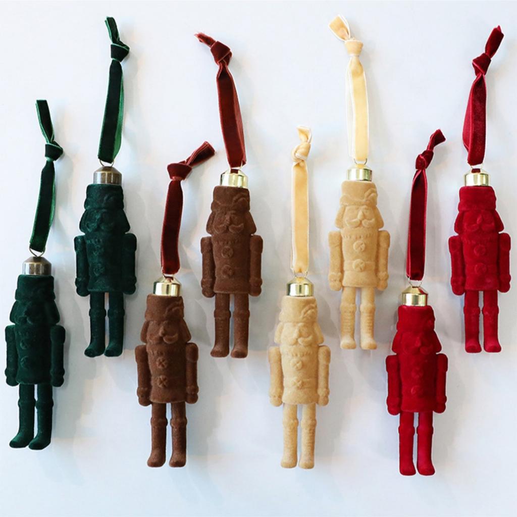 Walnut Soldier Decoration Pendant Flocked Material Christmas Decor Festive Flocking Nutcracker Hanging Ornaments Christmas