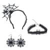 Spinnennetz-Motto Partyzubehör Halloween-Kostüm für Damen Schwarzes Spitzen-Stirnband Choker Handschuhe Feiertagsdekorationen Umhang Maske Oberschenkelhohe Lange