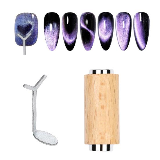 Double-Head Magnet Wand Y-Shaped Iron Wire Manicure Tool Set Compact Design Portable Wooden Strong Cylinder Magnet Bar Kit