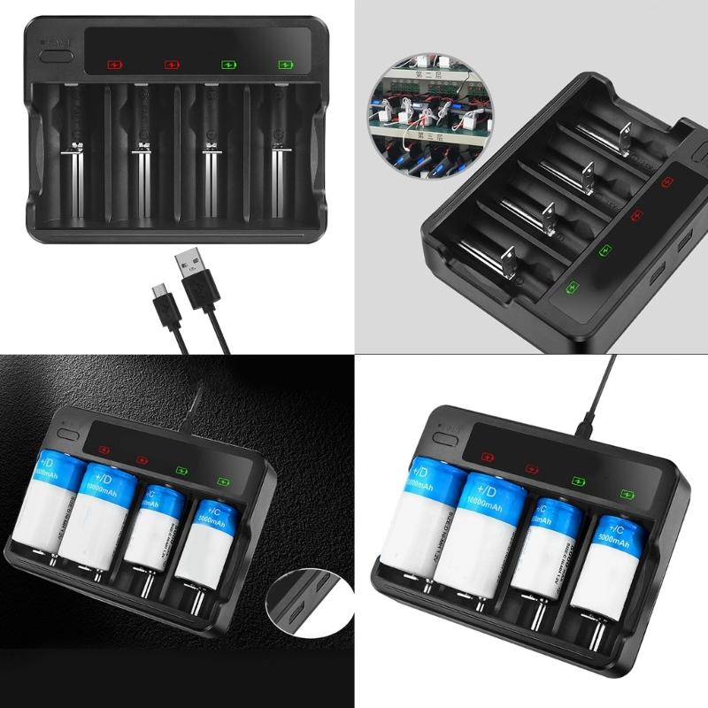 4Slots USB Fast Charging AA 3A C D Battery Charger for Ni Rechargeable Batteries Featuring Independent Slot