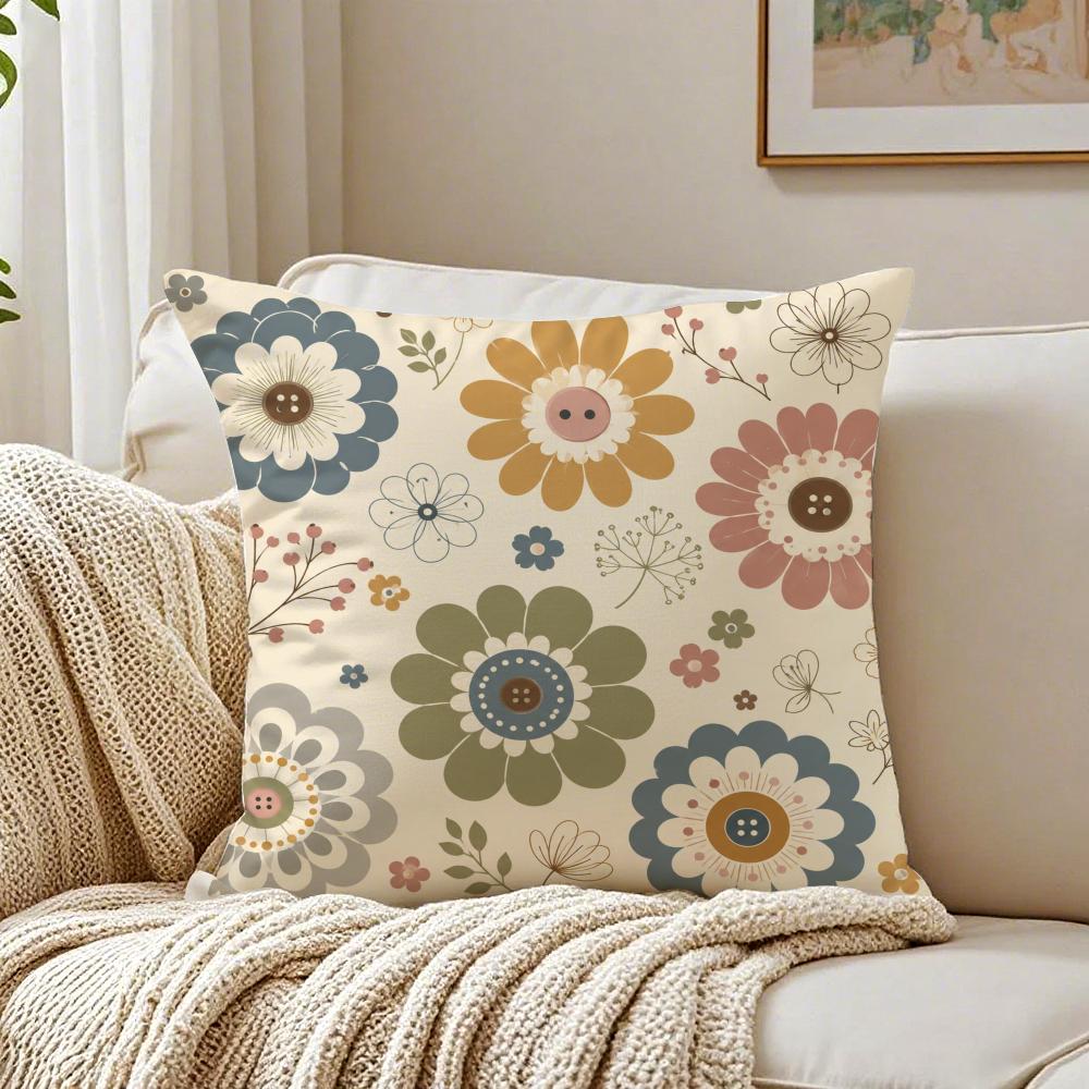 Bohemian Geometric Floral Pattern Pillow Case Organic Short Plush Cushion Covers Breathable Washable WrinkleResistant