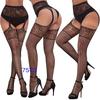 New style open crotch lace transparent suspender black silk sexy fishnet stockings non-slip one-piece suspender belt for women