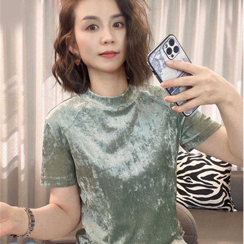 

2024 Летний Повседневный Приталенный Топ с Коротким Рукавом для Женщин Плюс Сайз 4XL мятный зеленый