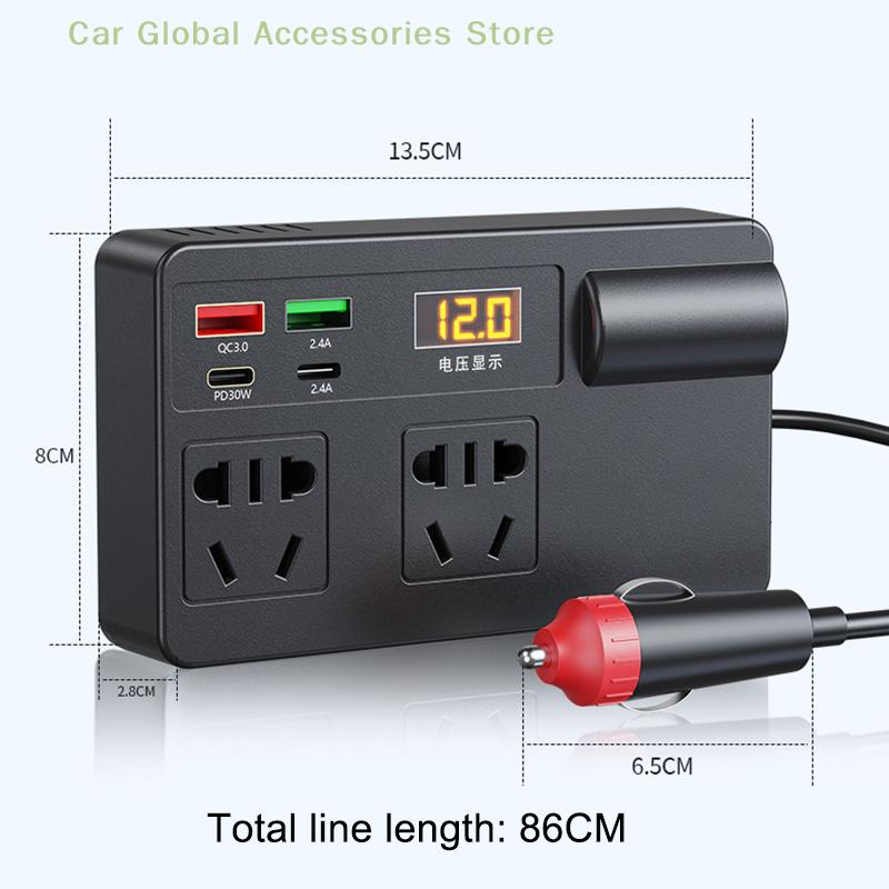 Car Inverter 200W DC 12V/24V To AC 220V Converter ON/OFF Switch QC 3.0 USB/PD/Type-C Chargers Power Adapter Voltage Detection