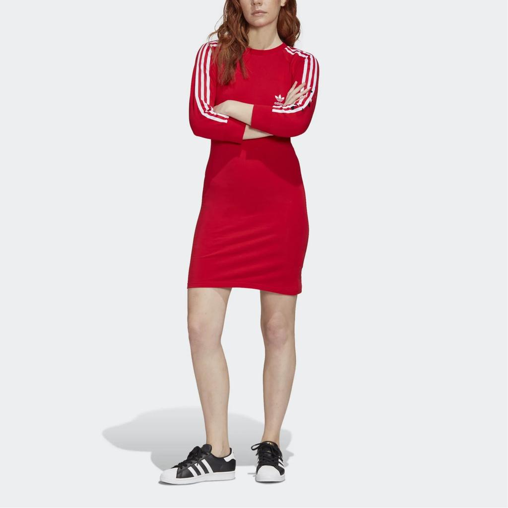 Adidas Originals Fitted Three Stripes Dress Women dresses Red GK7167