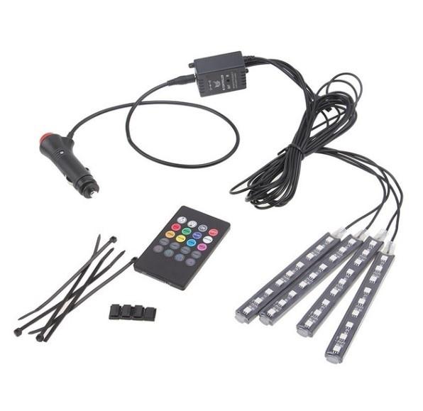 4x 9 LED RGB Car Interior Atmosphere Footwell Strip Light USB Charger Decor Lamp