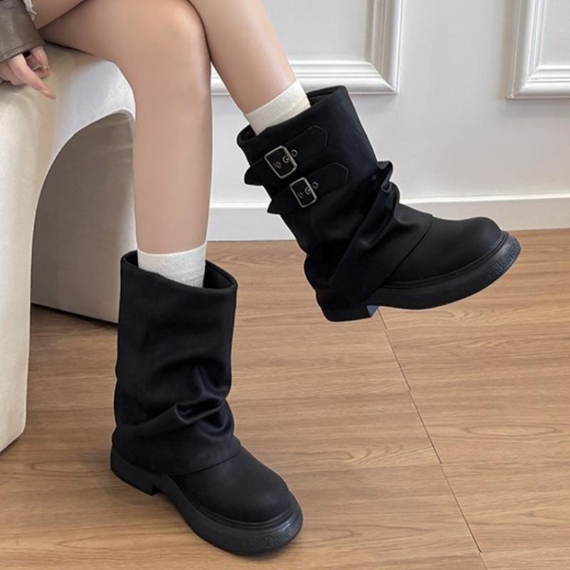 Autumn Vintage Pleated Women Ankle Boots Concise Square Low Heels Shoes Street Style Banquet Party Short Botas Mujer