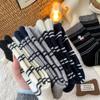 Winter Warm Cartoon Embroidered Puppy Wool Black And White Striped Socks Mid-Leg Socks Korean Thickened Cute