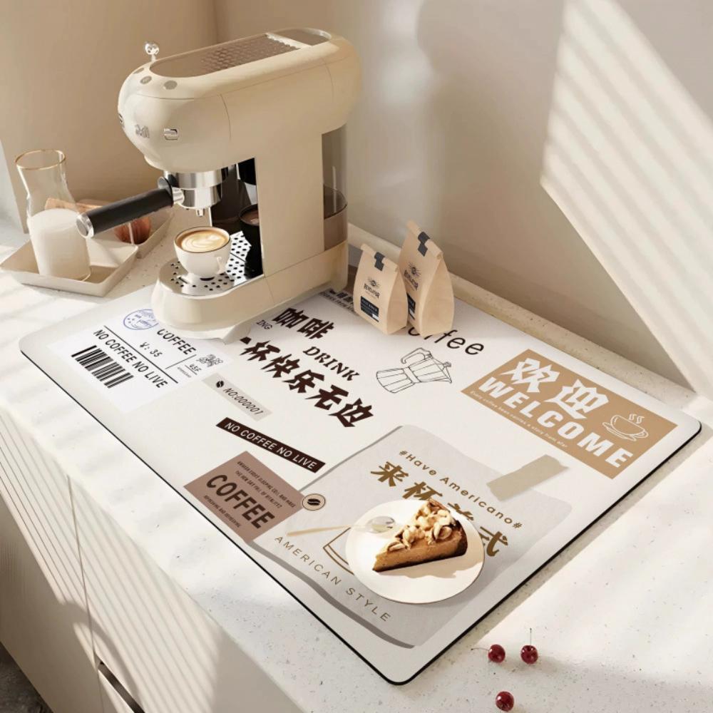 1 шт. Коврик с рисунком кофемашины, кухонный коврик для столешницы с быстрой впитываемостью воды, коврик для сушки посуды, настольный дренажный коврик, подкладка для посуды 20x30cm