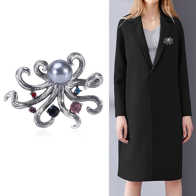 Creative Personality Octopus Octopus Pearl Rhinestone Brooch Clothing Accessories