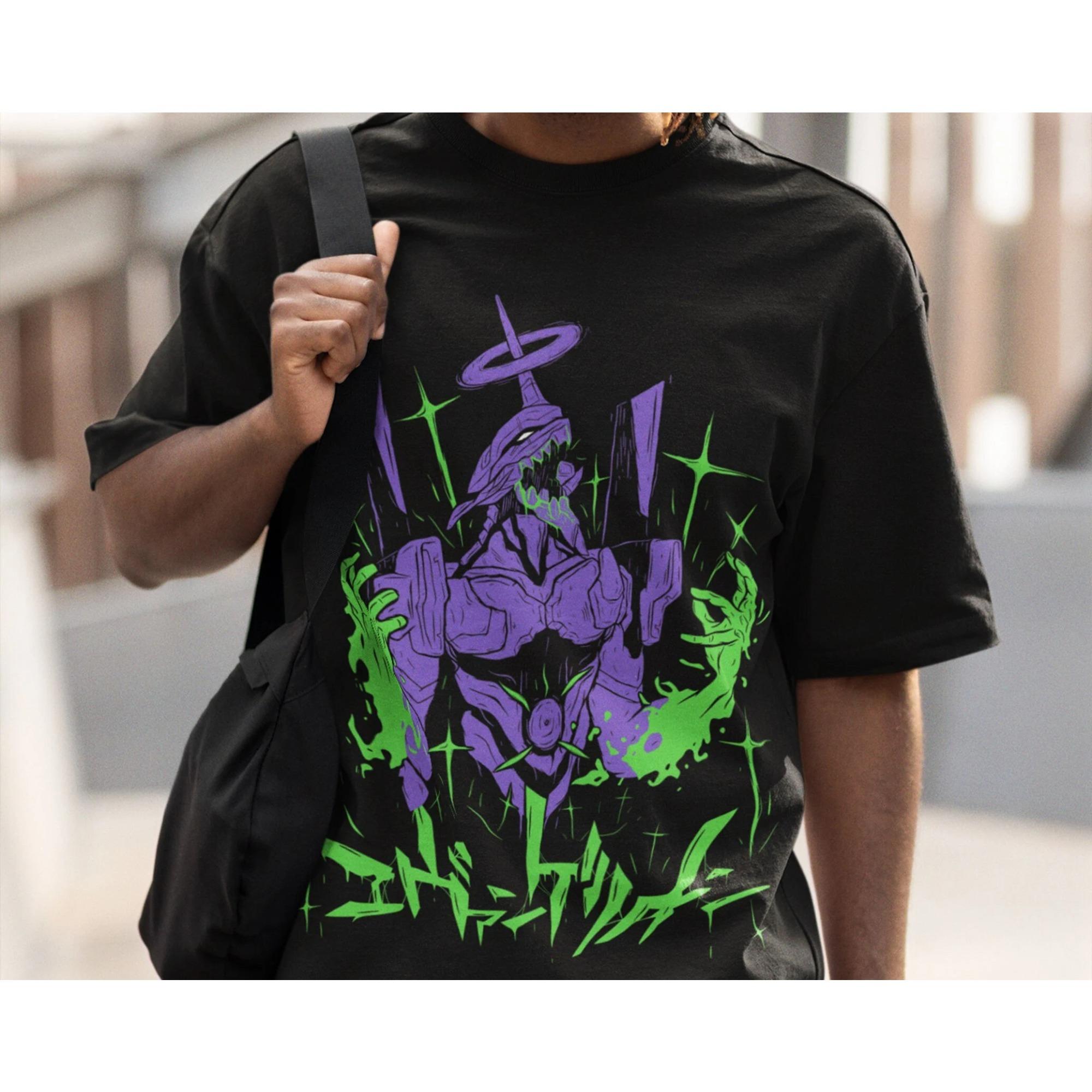 

2025 Новая Летняя EVA 001 Графическая Аниме Хлопковая Мужская Футболка Высокое Качество Топ Кавайи Смешная Y2k Оверсайз Футболка с Принтом Топ Унисекс S