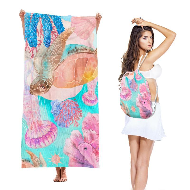 Two-in-one Beach Towel One-piece Bag, Foldable Beach Towel Storage Backpack, Ultra-fine Fiber Printed Beach Towel