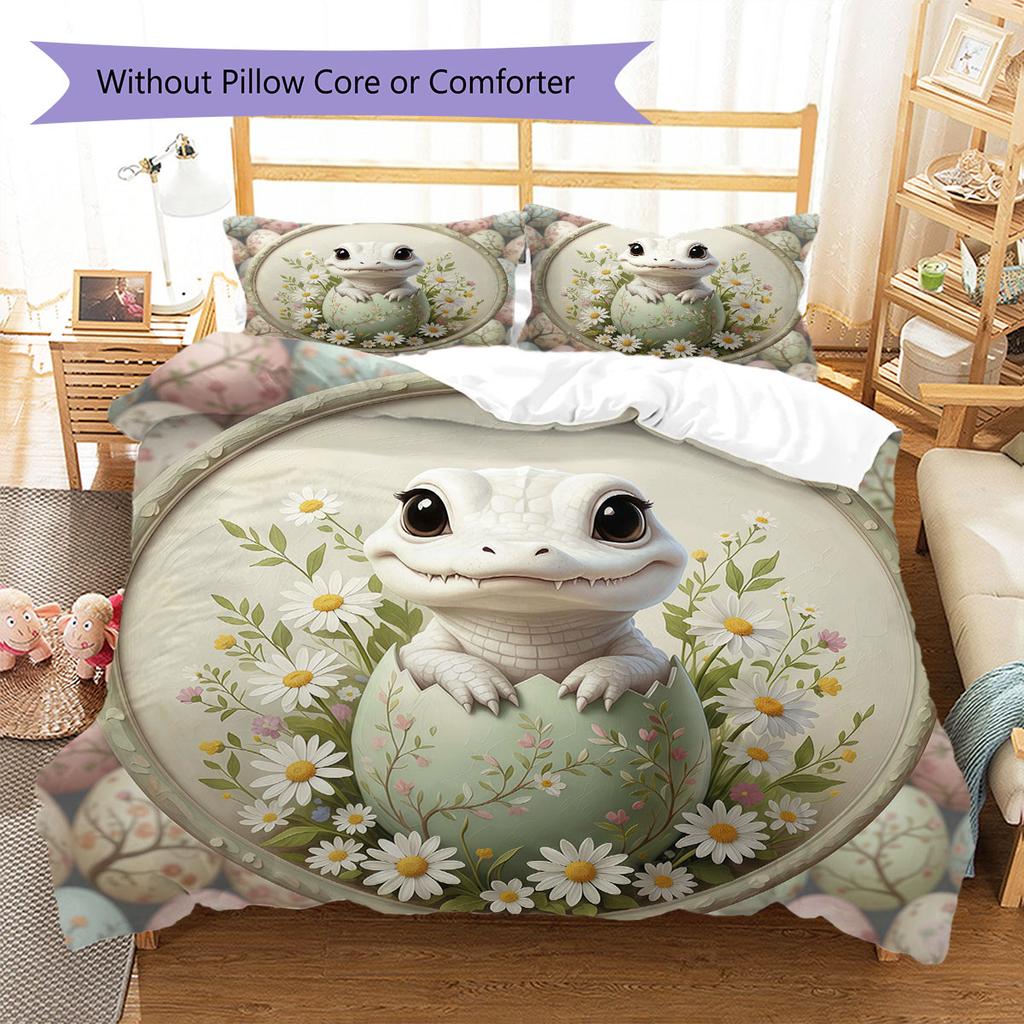 CuteEasteranimals Pattern Bedding Quilt Set Quilt Cover Pillowcase Home Decoration Birthday Gift (1 * duvet cover + 2 * pillowcase, without core)