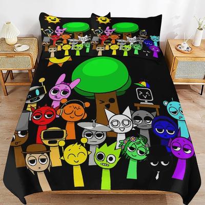 Sprunki Bedding Set Incredibox Music Game 3D Printed Anime Game Skin-Friendly Duvet Cover Set With Pillowcases Kids for Bedroom
