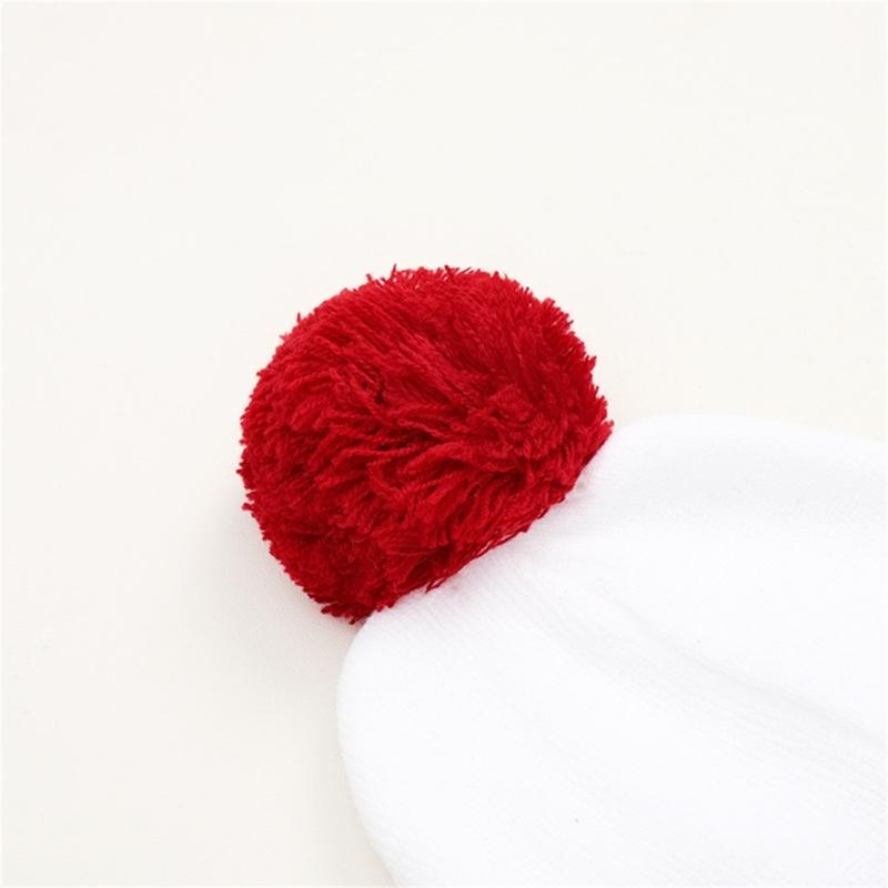 Soft Knitted Hat Color Contrast Stretchy Pullover Hat for Holiday Celebration Family Gathering Photography Pompoms Hat