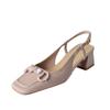 Lychee Pattern Thick Heel Square Head Single Shoes Women's High Heel Medium Heel Sheepskin Back Strap Mary Jane Shoes Sandals